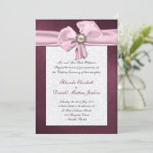 Maroon Damask Wedding Uitnodiging (Staand voorkant)