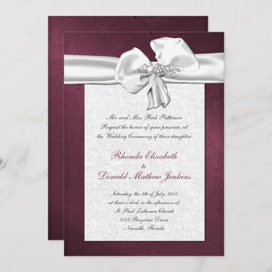 Maroon Damask Wedding Uitnodiging (Voorkant / Achterkant)