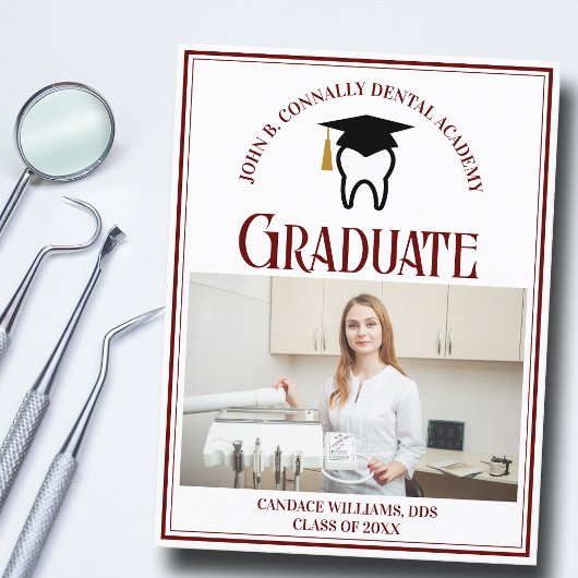 Maroon Dental School Foto Custom Afstuderen Aankondigingskaart