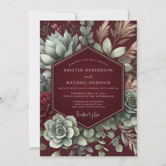 Maroon Desert Bloom Wedding Kaart (Voorkant)