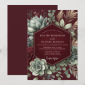 Maroon Desert Bloom Wedding Kaart (Voorkant / Achterkant)
