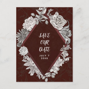 Maroon Diamond Flowers Save the Date Aankondigingskaart
