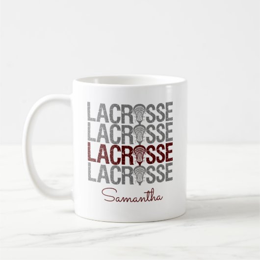 Maroon Distress Lacrosse Word Koffiemok (Links)