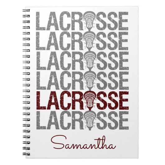Maroon Distress Lacrosse Word Notitieboek (Voorkant)