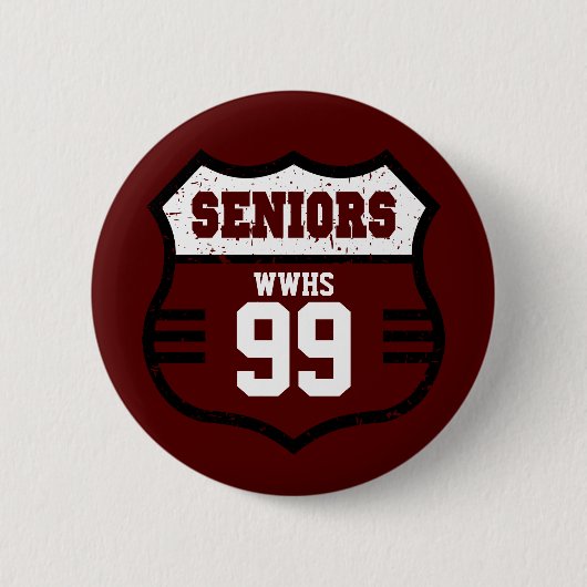 Maroon Distress Seniors Road Sign Ronde Button 5,7 Cm (Voorkant)