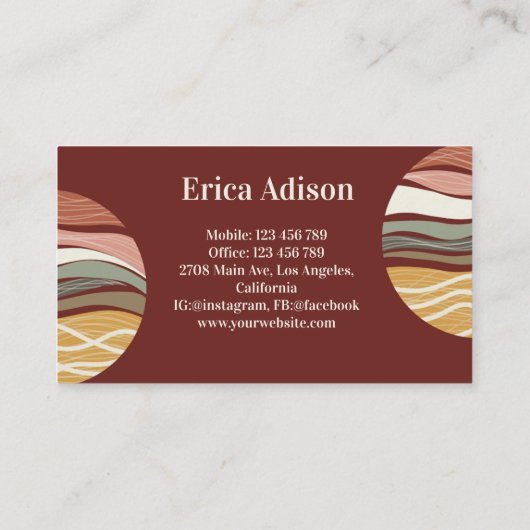 Maroon Earth Tone Abstract Boho Chic Visitekaartje (Achterkant)