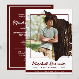 Maroon Edgy Abstract Gescheurde Foto Afstuderen Kaart