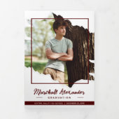 Maroon Edgy Abstract Torn Foto Afstuderen Drieluik Uitnodiging (Cover)