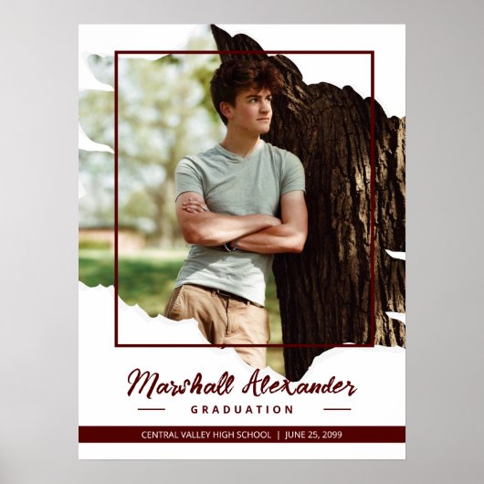 Maroon Edgy Abstract Torn Foto Afstuderen Poster (Voorkant)