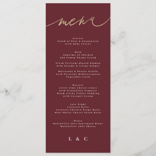 Maroon Elegant Donkerrode Pruim Bourgondische brui Menu (Voorkant)