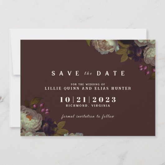 Maroon & Elegant Floral | Romantic Dark Red Save The Date (Voorkant)