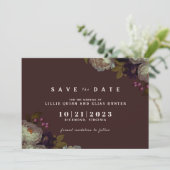 Maroon & Elegant Floral | Romantic Dark Red Save The Date (Staand voorkant)