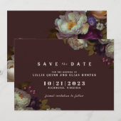 Maroon & Elegant Floral | Romantic Dark Red Save The Date (Voorkant / Achterkant)