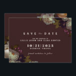 Maroon & Elegant Floral | Romantic Dark Red Save The Date<br><div class="desc">Ivory-bloemen die je trouwdag op een diepe,  donkere ondergrond zetten.  voor herfstbruiloften of elk tijdstip van het jaar.</div>