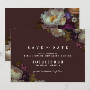 Maroon & Elegant Floral   Romantic Dark Red Save The Date