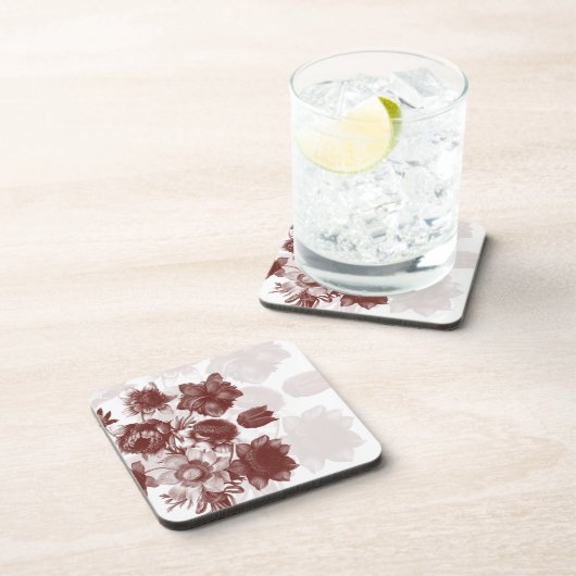 Maroon Elegant Flower Bouquet Cork Onderzetters (Rechterzijde)