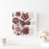 Maroon Elegant Flower Bouquet Wall klok (Huis)