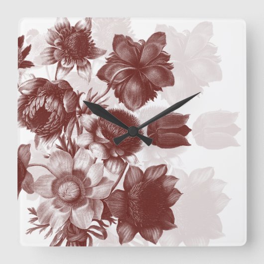 Maroon Elegant Flower Bouquet Wall klok (Voorkant)
