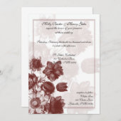 Maroon Elegant Flower Wedding Invitations Kaart (Voorkant / Achterkant)