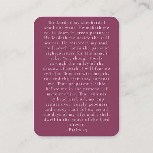 Maroon Elegant Psalm 23 Begrafenisherdenking Informatiekaartje (Achterkant)