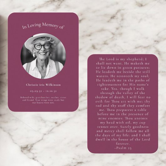 Maroon Elegant Psalm 23 Funeral Remembrance Informatiekaartje