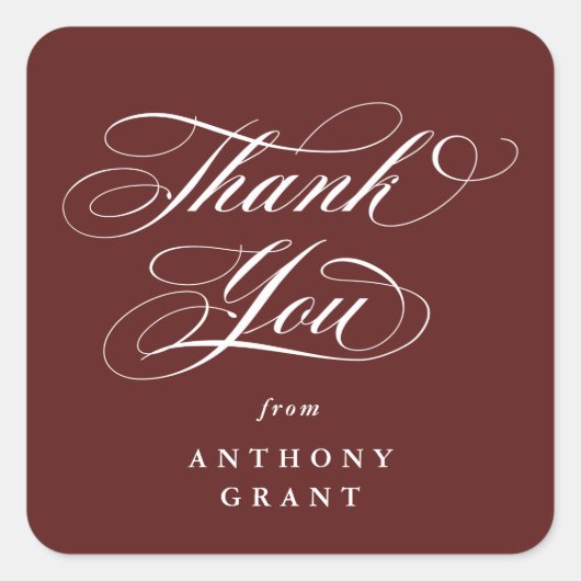 Maroon Elegant Script Afstuderen Bedankt Vierkante Sticker (Voorkant)