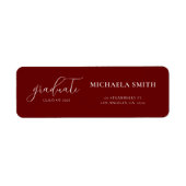 Maroon Elegant Script Afstuderen Retouradres Etiket (Voorkant)