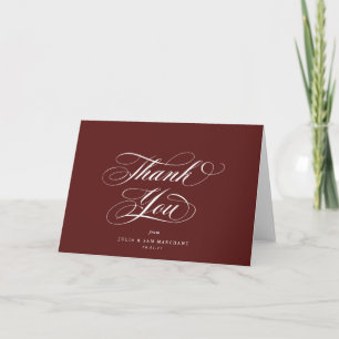Maroon Elegant Script Blank Wedding Bedankkaart