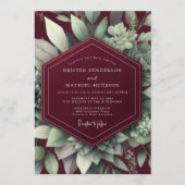 Maroon Elegant Succulent Wedding Kaart (Voorkant)