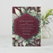 Maroon Elegant Succulent Wedding Kaart (Staand voorkant)