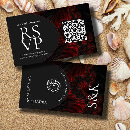 Maroon Elegante QR Code RSVP Moslim Bruiloft Websi Informatiekaartje