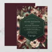 Maroon Emerald Opulent Wedding Kaart (Voorkant / Achterkant)