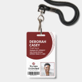 Maroon Employee ID Security Photo Badge Barcode (Front with Lanyard)