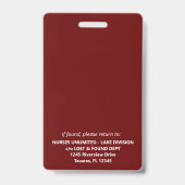 Maroon Employee ID Security Photo Badge Barcode (Back)