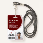 Maroon Employee ID Security Photo Badge Barcode (Voorkant met draagriem)