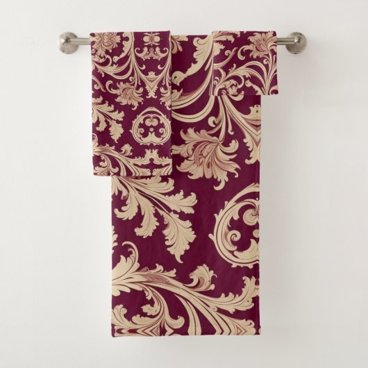 Maroon en Beige  Patroon Bad Handdoek (Insitu)