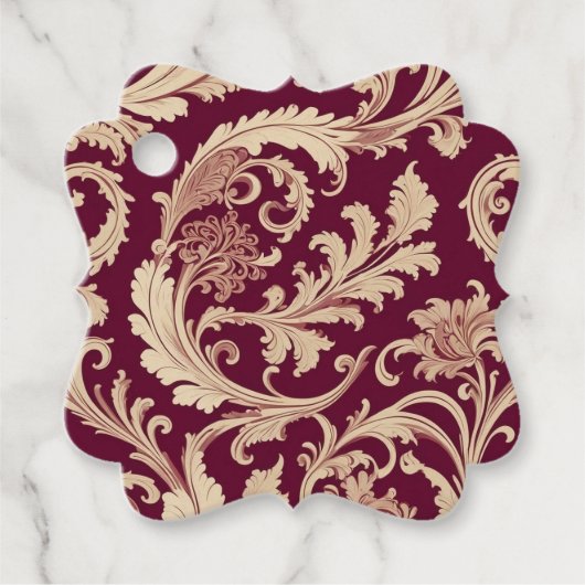 Maroon en Beige Patroon Bedankjes Labels (Voorkant)