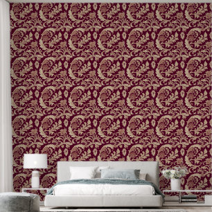 Maroon en Beige Patroon Behang