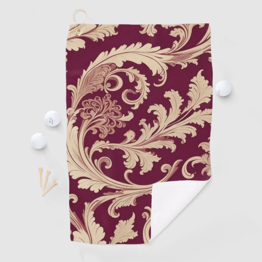 Maroon en Beige  Patroon Golfhanddoek (Insitu)