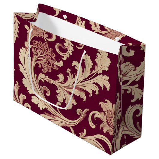 Maroon en Beige  Patroon Groot Cadeauzakje (Voorkant Gekanteld)