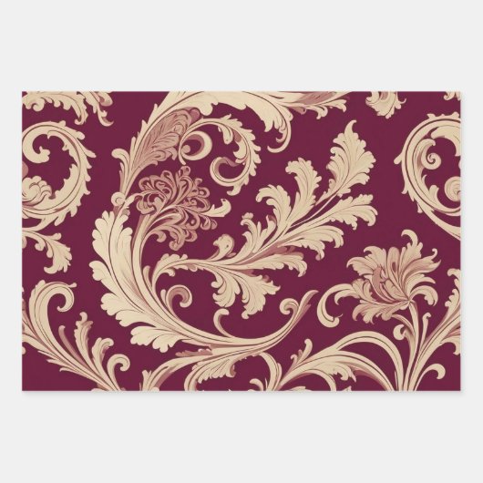 Maroon en Beige Patroon Inpakpapier Vel (Voorkant)