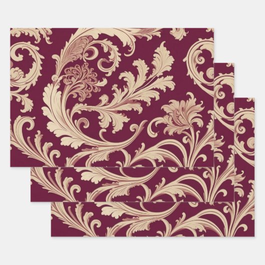 Maroon en Beige  Patroon Inpakpapier Vel (Set)