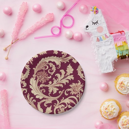 Maroon en Beige  Patroon Papieren Bordje (Feest)