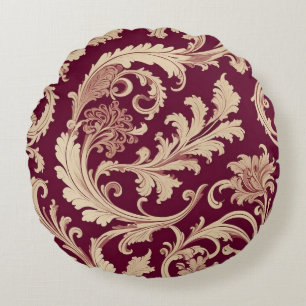 Maroon en Beige  Patroon Rond Kussen