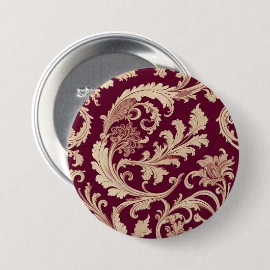 Maroon en Beige Patroon Ronde Button 7,6 Cm (Voorkant /achterkant)