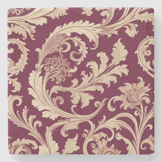 Maroon en Beige Patroon Stenen Onderzetter (Voorkant)
