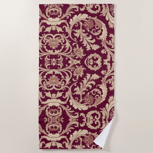 Maroon en Beige Patroon Strandlaken (Voorkant)