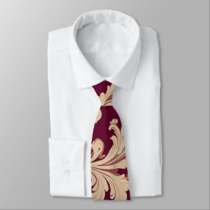 Maroon en Beige  Patroon Stropdas