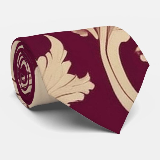 Maroon en Beige  Patroon Stropdas (Opgerold)