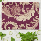 Maroon en Beige Patroon Theedoek (Gevouwen)